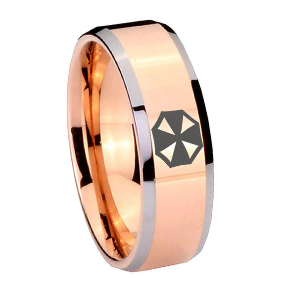 10mm Resident Evil Beveled Edges Rose Gold Tungsten Wedding Engagement Ring