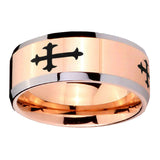 10mm Christian Cross Religious Beveled Edges Rose Gold Tungsten Wedding Bands Ring