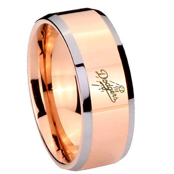 10mm LA Dogers MLB Baseball Beveled Edges Rose Gold Tungsten Anniversary Ring