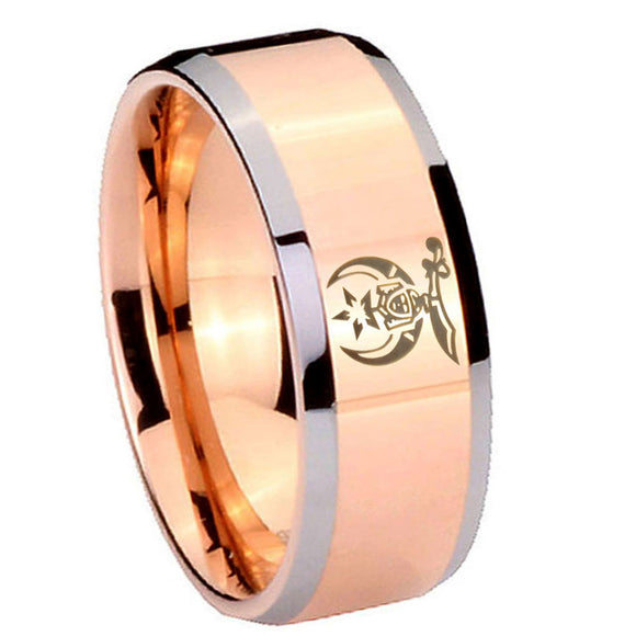 10mm Masonic Shriners Beveled Edges Rose Gold Tungsten Carbide Custom Mens Ring