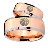 His and Hers Basketball Beveled Edges Rose Gold Tungsten Bands Ring Set