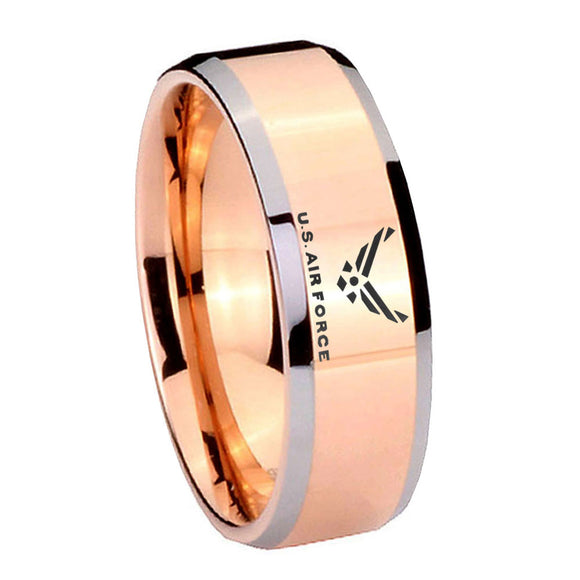 10MM Beveled US Air Force Rose Gold IP 2 Tone Tungsten Carbide Men's Ring