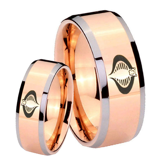 His Hers Cobra Beveled Edges Rose Gold Tungsten Mens Anniversary Ring Set