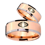 His Hers Cobra Beveled Edges Rose Gold Tungsten Mens Anniversary Ring Set