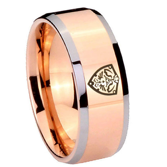 10mm Zelda Hylian Shield Beveled Edges Rose Gold Tungsten Men's Engagement Band