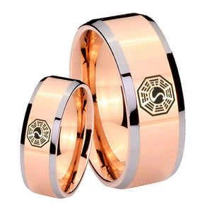 His Hers Lost Dharma Beveled Edges Rose Gold Tungsten Men's Bands Ring Set