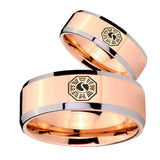 His Hers Lost Dharma Beveled Edges Rose Gold Tungsten Men's Bands Ring Set