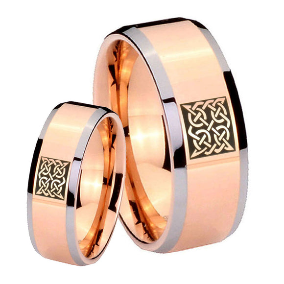 His Hers Celtic Design Beveled Edges Rose Gold Tungsten Men's Band Set