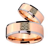 His Hers Celtic Design Beveled Edges Rose Gold Tungsten Men's Band Set