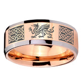 10mm Multiple Dragon Celtic Beveled Edges Rose Gold Tungsten Custom Mens Ring