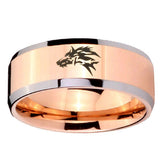 10mm Wolf Beveled Edges Rose Gold Tungsten Carbide Mens Ring Engraved