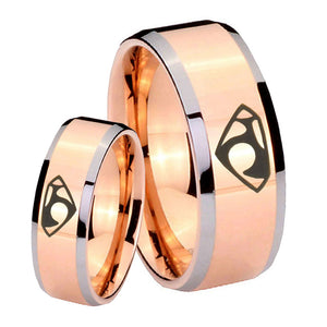 His and Hers House of Van Beveled Edges Rose Gold Tungsten Men's Ring Set