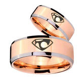 His and Hers House of Van Beveled Edges Rose Gold Tungsten Men's Ring Set