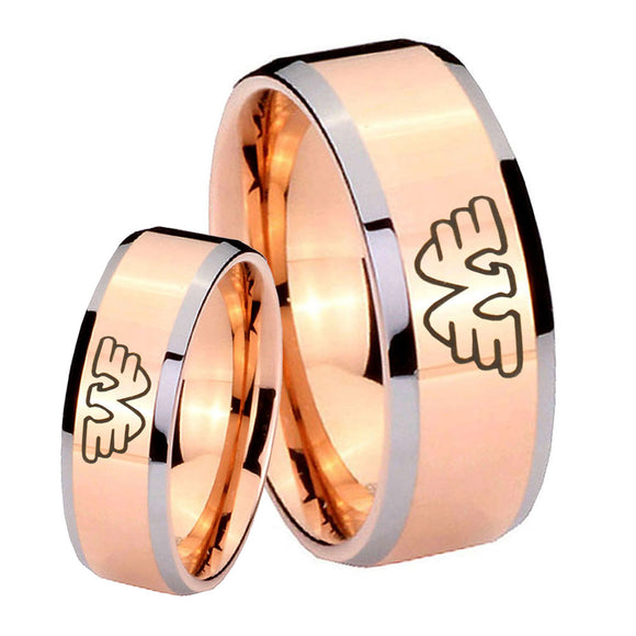 His Hers Waylon Jennings Beveled Edges Rose Gold Tungsten Mens Ring Engraved Set