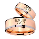 His Hers Waylon Jennings Beveled Edges Rose Gold Tungsten Mens Ring Engraved Set