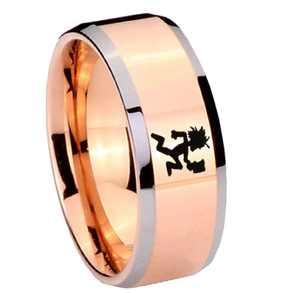 10mm Hatchet Man Beveled Edges Rose Gold Tungsten Carbide Mens Wedding Ring