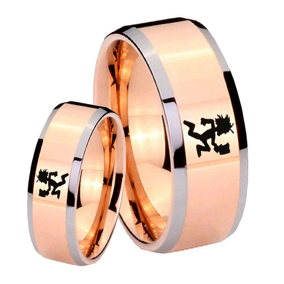 His Hers Hatchet Man Beveled Edges Rose Gold Tungsten Mens Ring Personalized Set