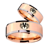 His Hers Love Power Rangers Beveled Edges Rose Gold Tungsten Mens Band Set