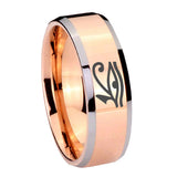 10mm Seeing Eye Beveled Edges Rose Gold Tungsten Carbide Mens Ring Engraved