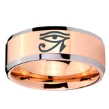 10mm Seeing Eye Beveled Edges Rose Gold Tungsten Carbide Mens Ring Engraved