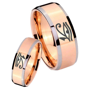 His Hers Seeing Eye Beveled Edges Rose Gold Tungsten Men's Promise Rings Set