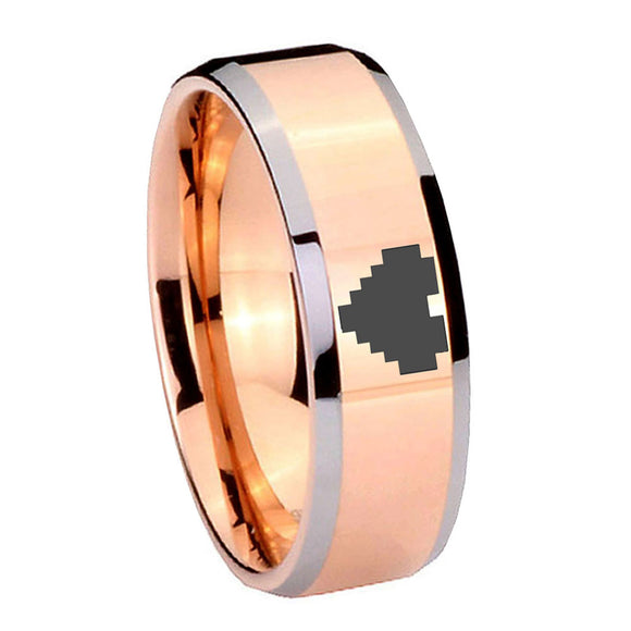 10MM Beveled Zelda Heart Rose Gold IP 2 Tone Tungsten Carbide Men's Ring