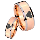 His Hers Rose Gold Beveled Zelda Heart 2 Tone Tungsten Wedding Rings Set