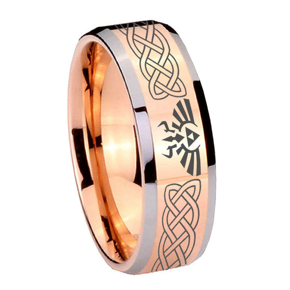 10mm Celtic Zelda Beveled Edges Rose Gold Tungsten Carbide Mens Wedding Band