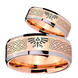 His and Hers Celtic Zelda Beveled Edges Rose Gold Tungsten Men's Ring Set