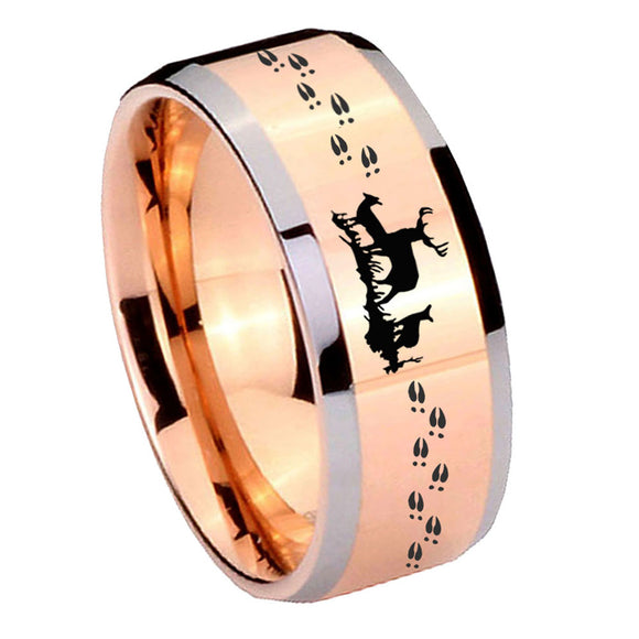 10mm Deer Hunting Beveled Edges Rose Gold Tungsten Wedding Bands Ring