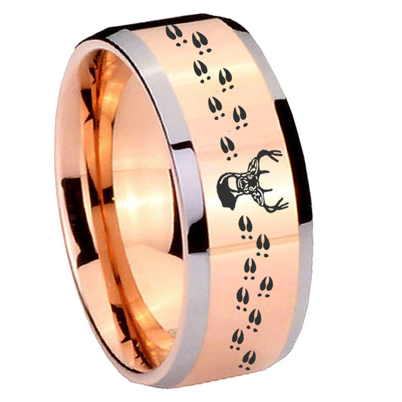 10mm Deer Antler Beveled Edges Rose Gold Tungsten Wedding Bands Ring