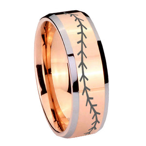 10mm Baseball Stitch Beveled Edges Rose Gold Tungsten Carbide Personalized Ring