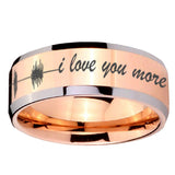 10mm Sound Wave, I love you more Beveled Edges Rose Gold Tungsten Rings for Men