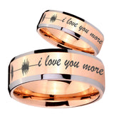 His Hers Sound Wave, I love you more Beveled Rose Gold Tungsten Engraved Ring Set