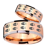 His Hers Deer Tracks Beveled Edges Rose Gold Tungsten Men's Band Ring Set