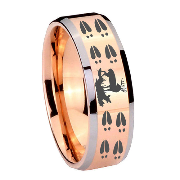 10mm Deer Hunting Tracks Beveled Rose Gold Tungsten Wedding Engagement Ring