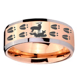 10mm Deer Hunting Tracks Beveled Rose Gold Tungsten Wedding Engagement Ring