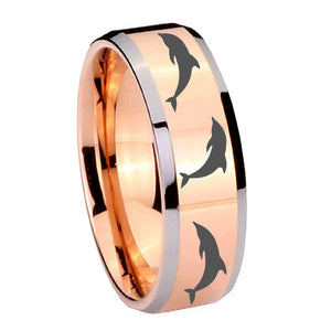 10mm Dolphins Beveled Edges Rose Gold Tungsten Carbide Wedding Engraving Ring