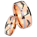 His Hers Dolphins Beveled Edges Rose Gold Tungsten Mens Engagement Band Set