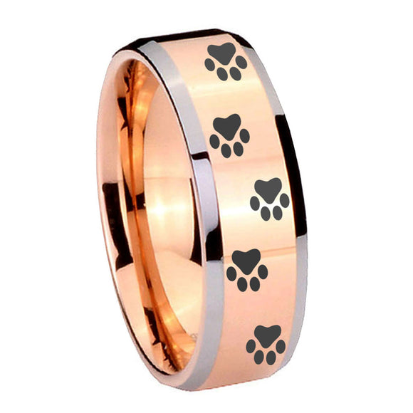 10mm Paw Print Beveled Edges Rose Gold Tungsten Carbide Anniversary Ring