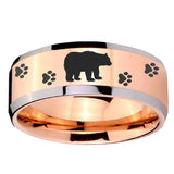 10mm Bear and Paw Beveled Edges Rose Gold Tungsten Carbide Bands Ring