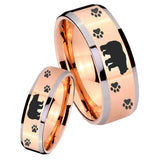 His Hers Bear and Paw Beveled Edges Rose Gold Tungsten Mens Engagement Ring Set