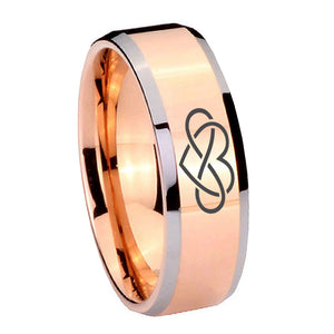 10mm Infinity Love Beveled Edges Rose Gold Tungsten Carbide Men's Band Ring