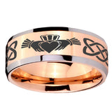 10mm Irish Claddagh Beveled Edges Rose Gold Tungsten Carbide Wedding Engraving Ring