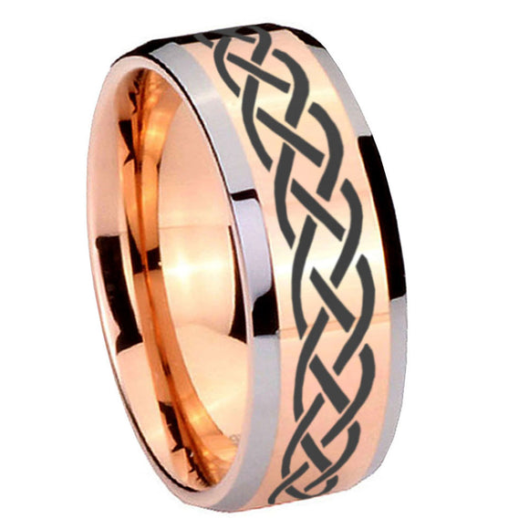 10mm Celtic Knot Beveled Edges Rose Gold Tungsten Wedding Bands Ring