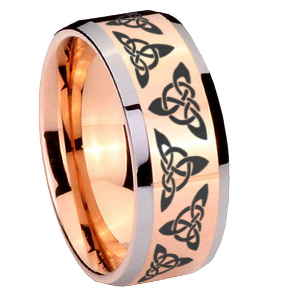 10mm Celtic Knot Beveled Edges Rose Gold Tungsten Wedding Bands Ring