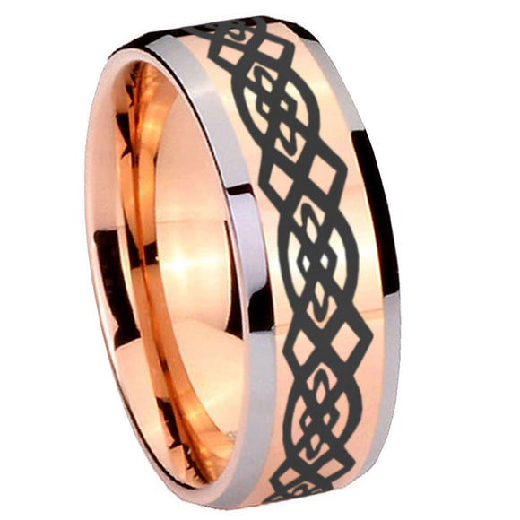 10mm Celtic Knot Beveled Edges Rose Gold Tungsten Carbide Mens Promise Ring