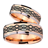 His Hers Celtic Knot Beveled Edges Rose Gold Tungsten Anniversary Ring Set