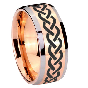 10mm Laser Celtic Knot Beveled Edges Rose Gold Tungsten Wedding Bands Ring