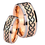 His Hers Laser Celtic Knot Beveled Edges Rose Gold Tungsten Rings for Men Set